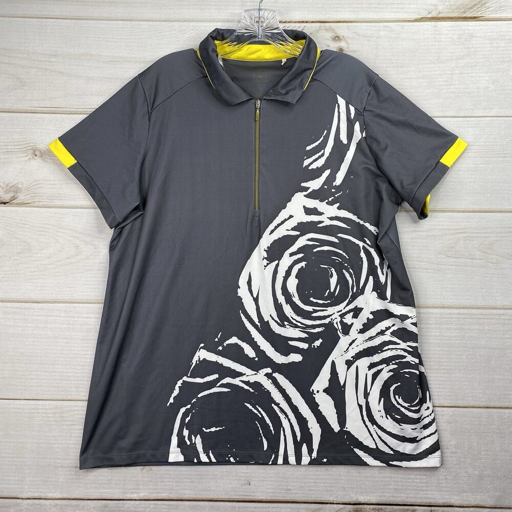 Nancy Lopez Golf Polo Shirt 1X Grey Roses Yellow Short Sleeve Desert Dry Tennis